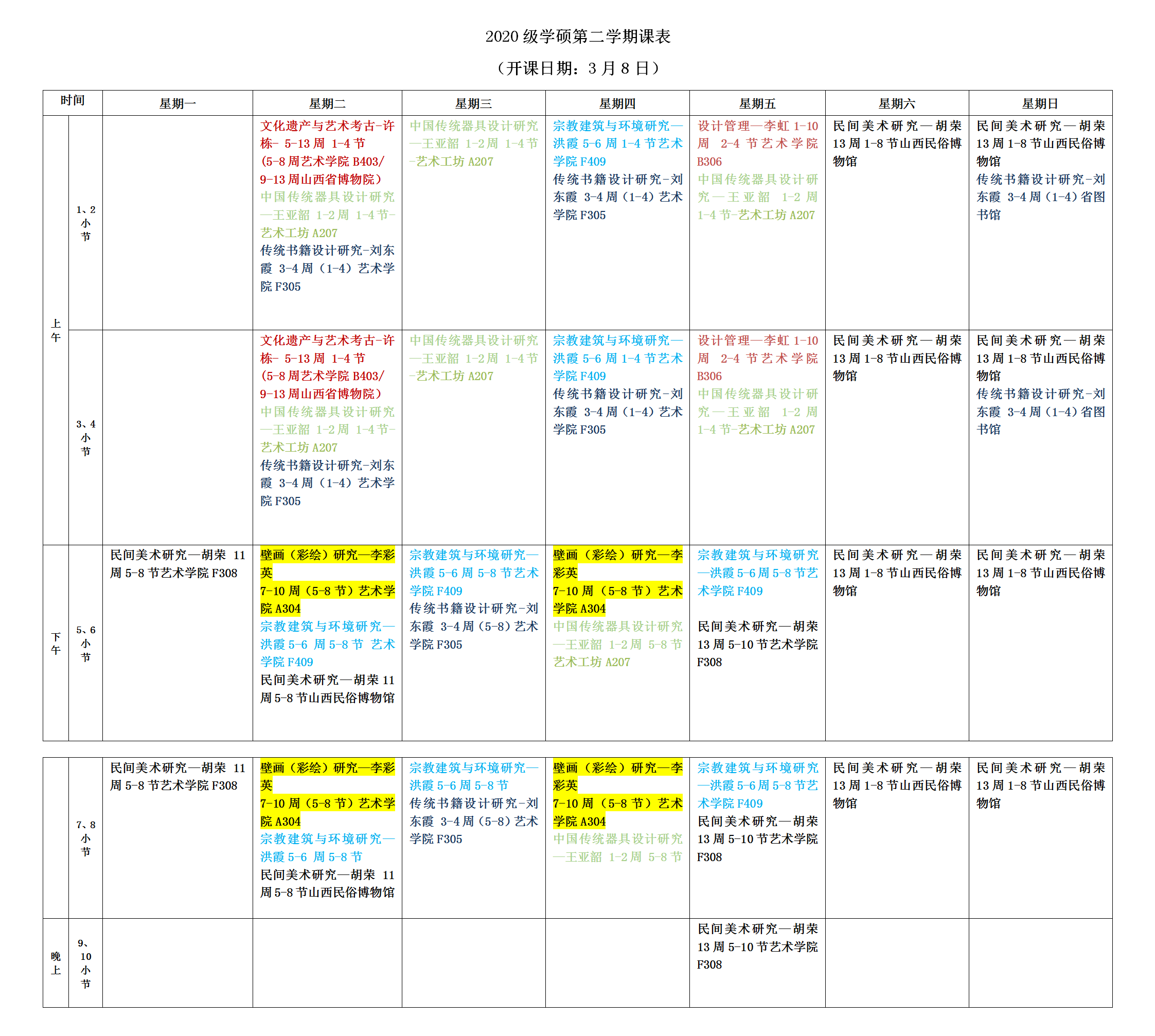 2020級學碩及專碩第二學期課表